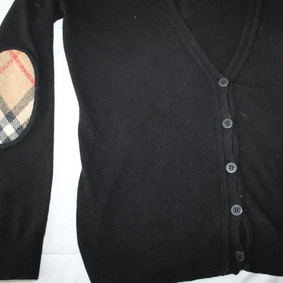 BURBERRY LONDON BLACK CARDIGAN WITH NOVA CHECK ELBOW PATCH SIZE S - Picture 4 of 9